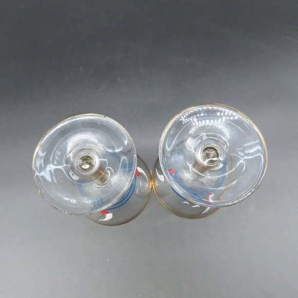 Hand painted Vintage Glass Martini Cocktail Set Italian Sailboats Gold Trim - Picture 6 of 10